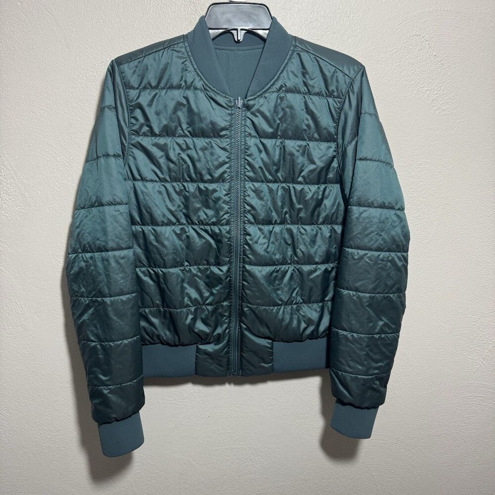 Lululemon Non-Stop Bomber Jacket Womens 10 Teal Shadow Green Reversible Full Zip